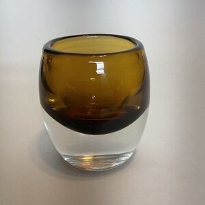 Crate & Barrel Diva Topaz Amber Votive Candle Holder w Heavy‎ Bottom 3" Poland
